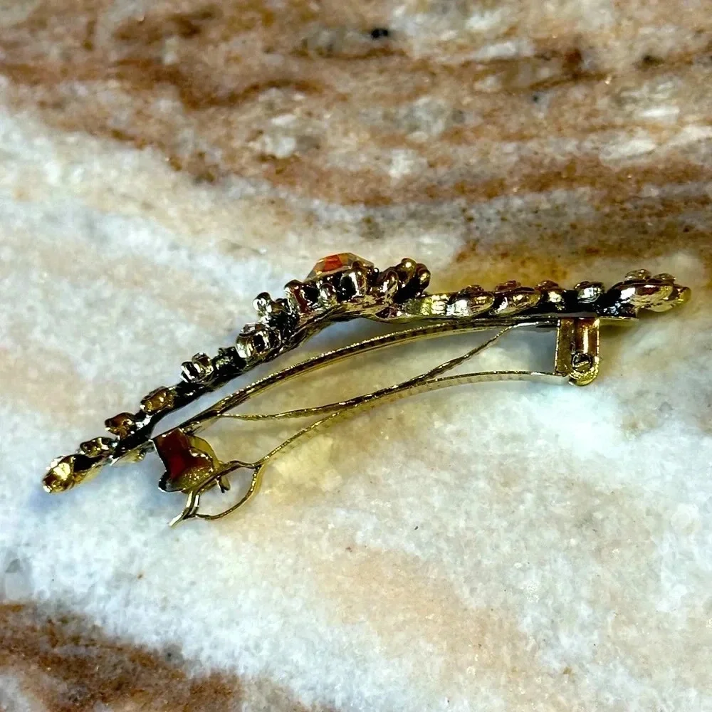 Aurora Borealis AB Floral Crystal Rhinestone Medium Barrette Hair Clip - Picture 4 of 6